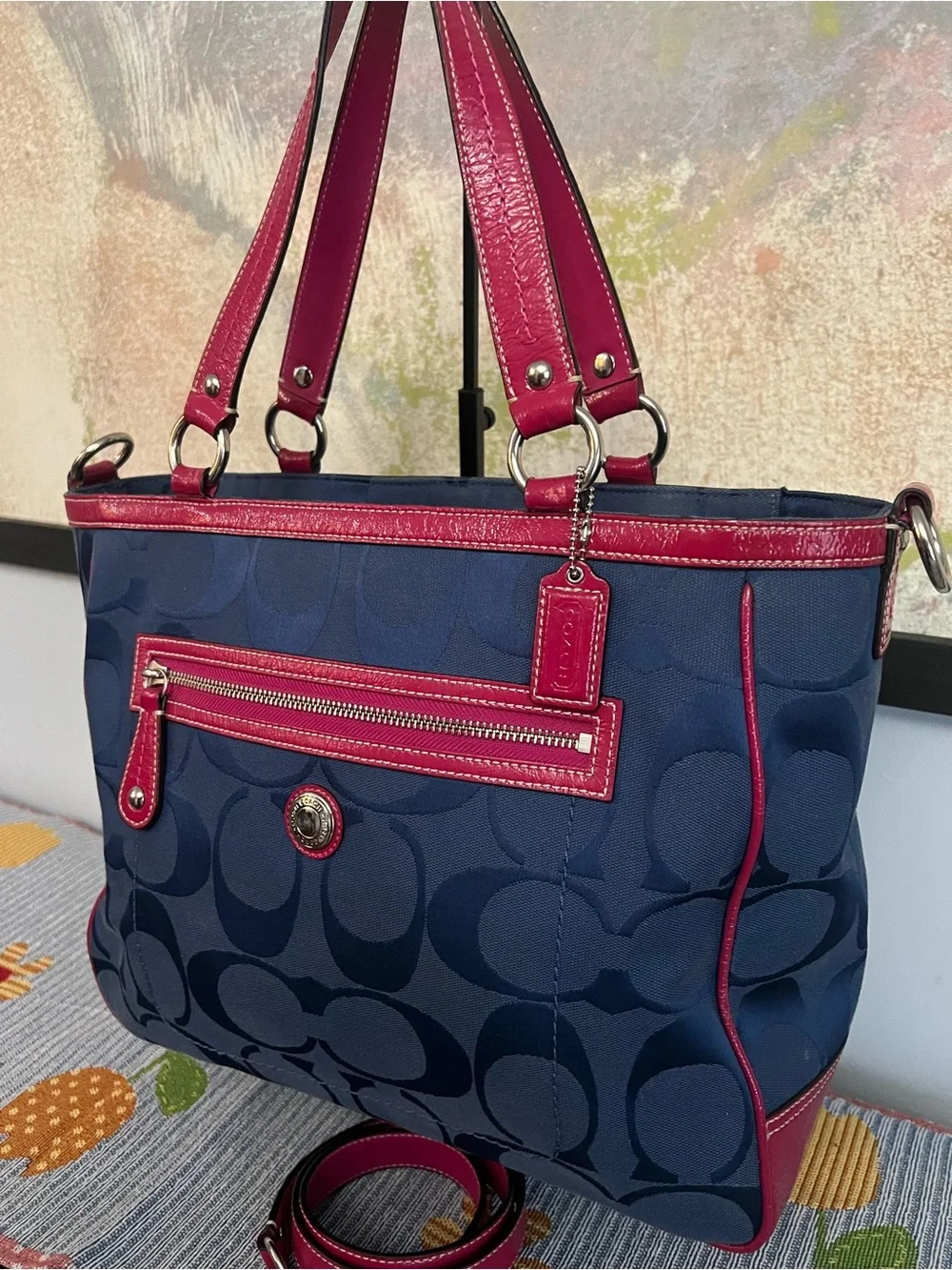 Coach 2010 Pink and Navy Signature Laura Tote Bag - Picture 3 of 13